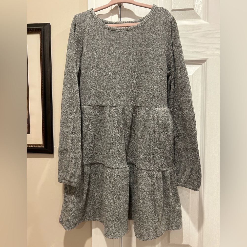 Cat & Jack Gray Tiered Knit Long Sleeve Dress